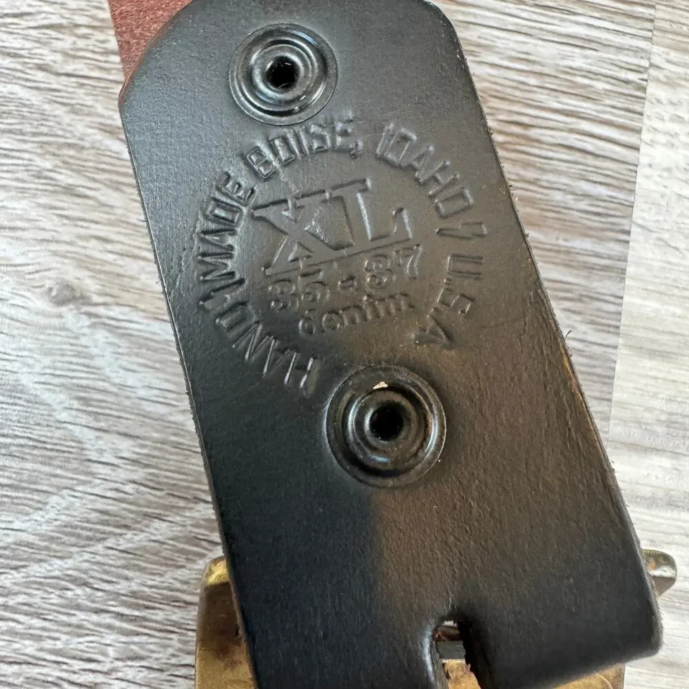Foster Weld SKI Black Leather Belt Brass Buckle Handmade USA XL Biker Utility